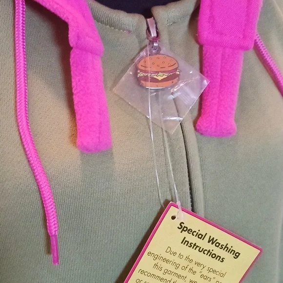 NWT Toddland Bobs Burgers Louise Green Hoodie with Pink Bunny Ears LARGE